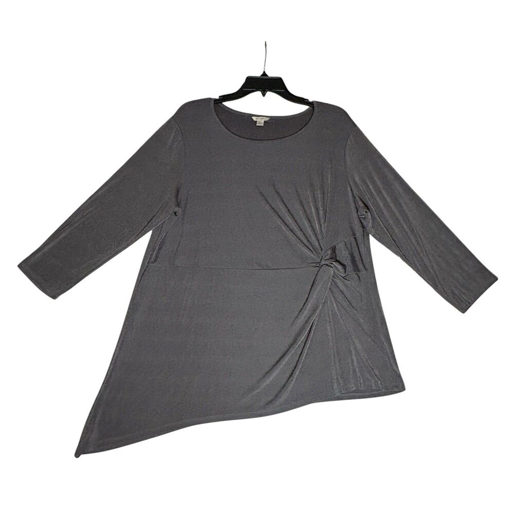 EST. 1946 Women’s Gray Asymmetrical Knot Tunic Top Size Large 3/4 Sleeve Stretch